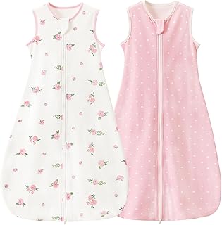 Super Weich 2er 0.5 TOG Baby Schlafsack, 100% Baumwolle Premium Qualität Sommerschlafsack Baby 3-6 Monate, Blume und Rosa, Größe S