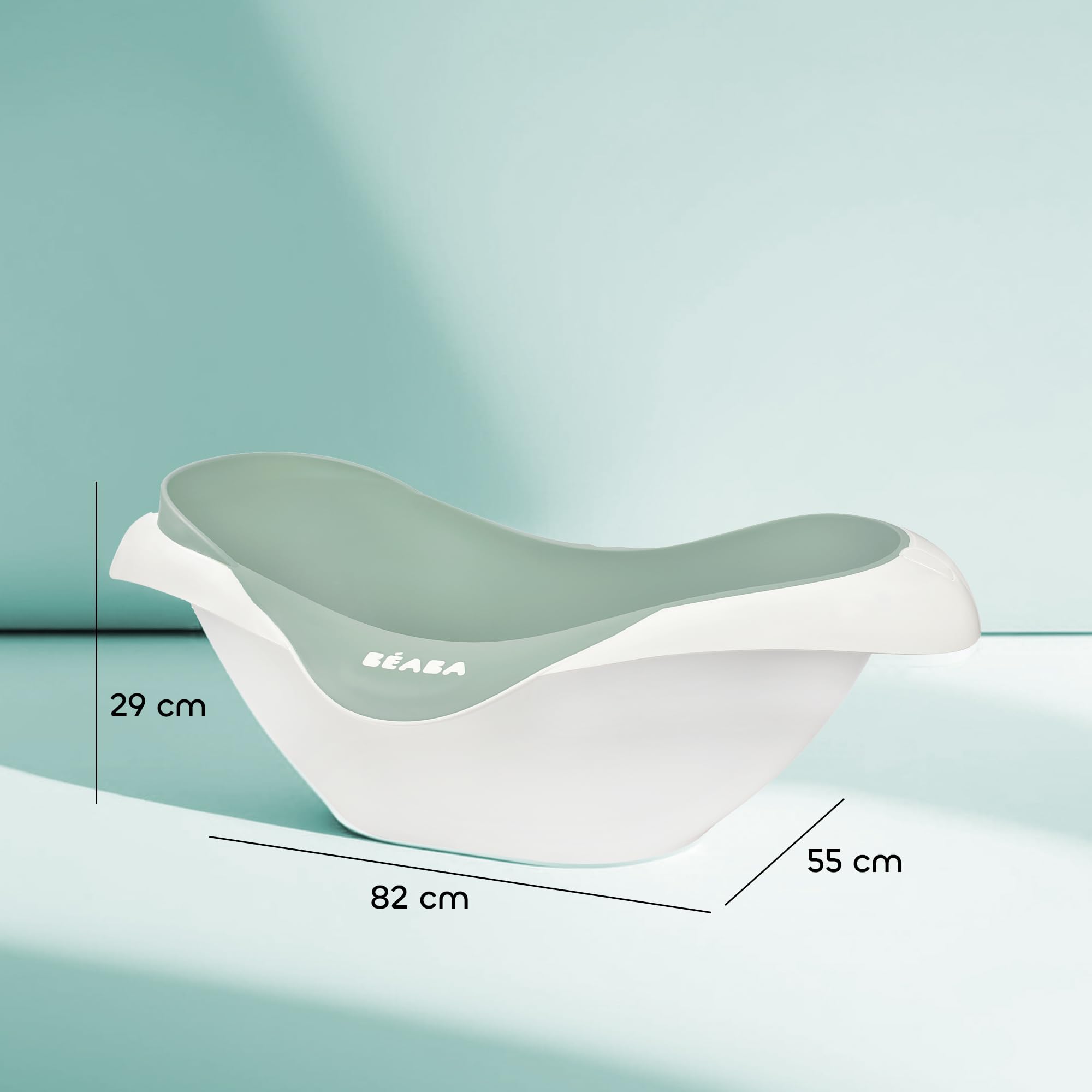 BÉABA, Wanna dla niemowląt, antypoślizgowa i wygodna, wyprodukowana we Francji, miękki i miękki materiał, wielofunkcyjna, ergonomiczna, korek spustowy, kamele'O, szałwiowa zieleń