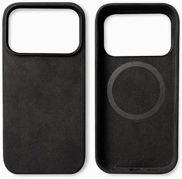 iPhone 17/17 Pro/17 Pro Max Case, Alcantara Suede & Italian Genuine Leather Handmade Full Wrap Premium Cover, Thin, Lightweight, Shockproof, MagSafe Wireless Charging Compatible Black, 17 Pro