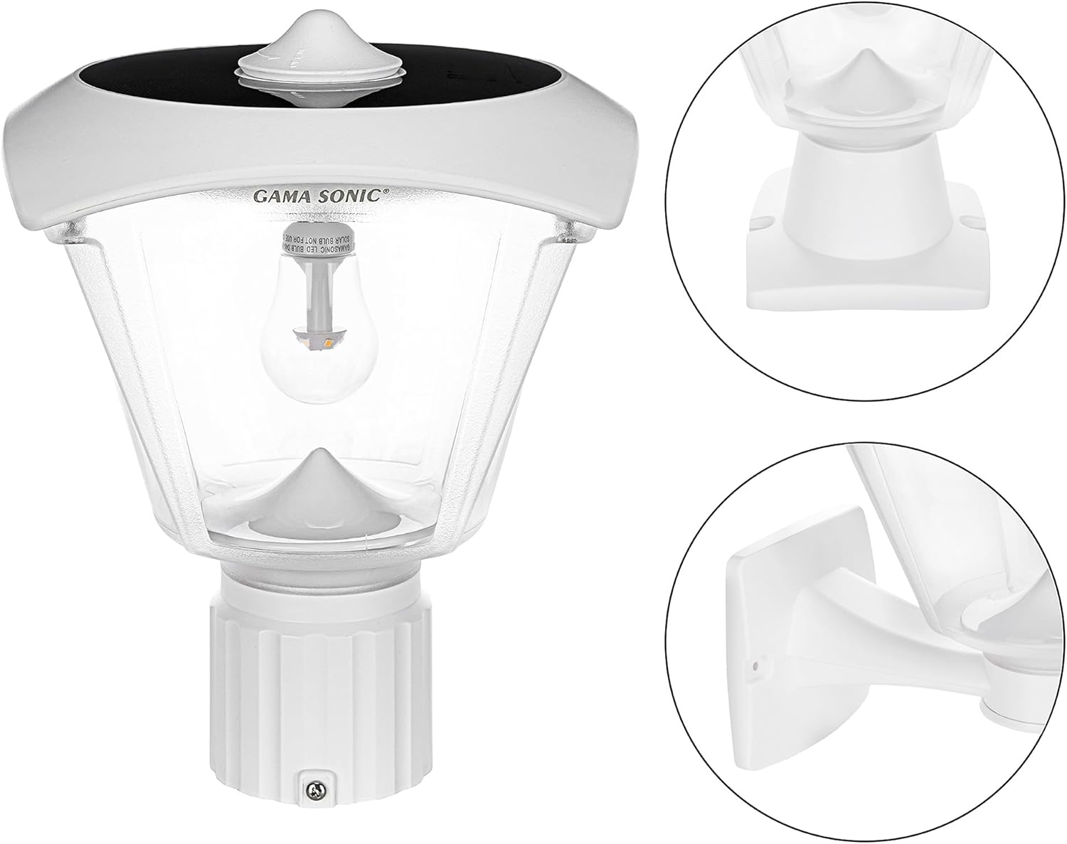 Gama Sonic Haven Lamp Outdoor Solar Light, Mounts on Pole, Pier, or Wall; Resin, Advanced Solar Panels 205B50233 (White)