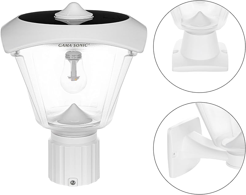 Gama Sonic Haven Lamp Outdoor Solar Light, Mounts on Pole, Pier, or Wall; Resin, Advanced Solar Panels 205B50233 (White)