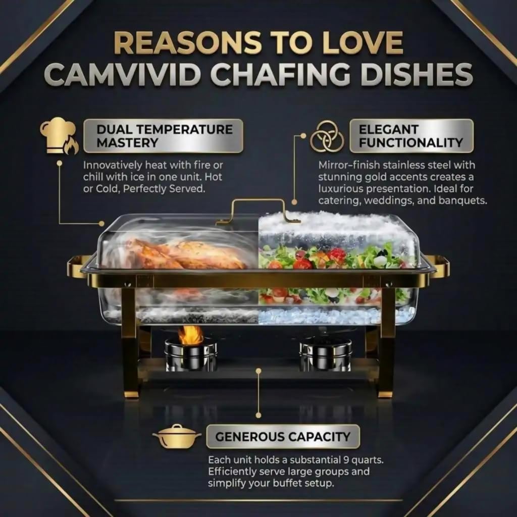 Stainless Steel Chafing Dish Serving Tongs, Food Grade Mirror Polished Buffet Salad Tongs, Heat Resistant Easy Grip, Dishwasher Safe One Piece Design 2-1
