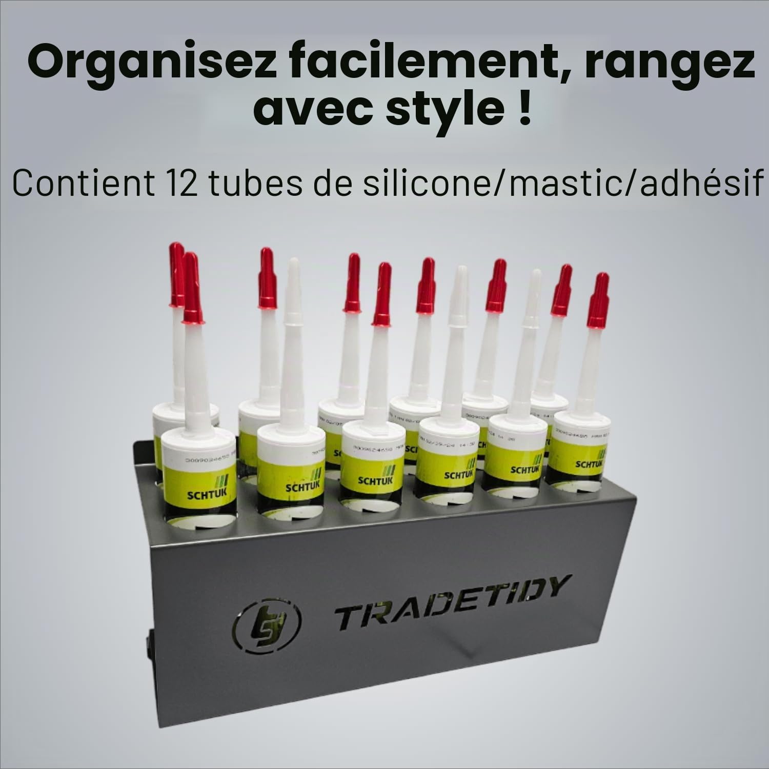 Tradetidy Support de stockage pour mastic silicone/mastic/adhésif, idéal pour camionnettes, garages, ateliers, construction en acier robuste, bords arrondis pour la sécurité, 396 mm (L) x 205 mm (H) x