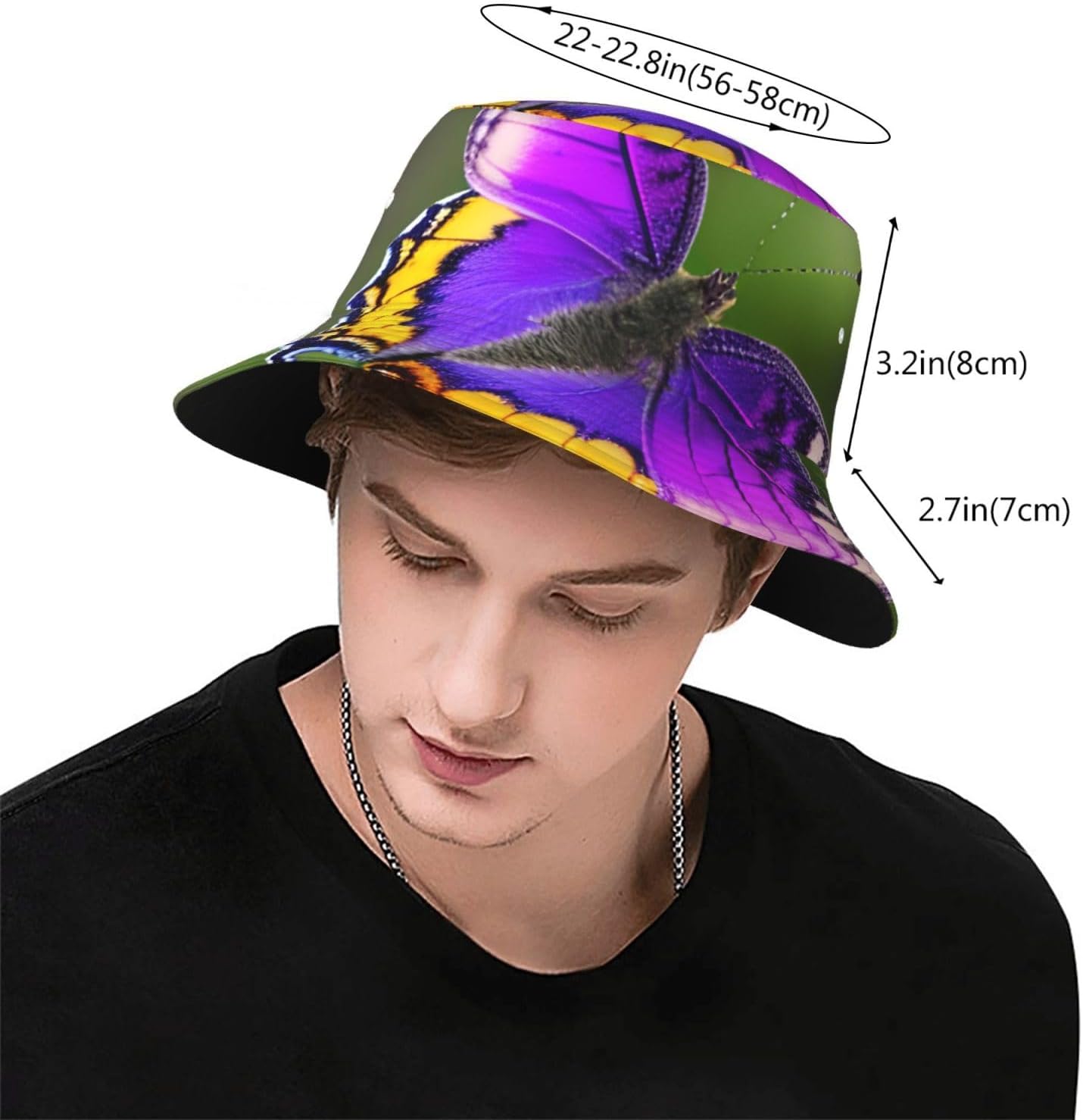 Purple Butterfly Pattern Print Sun Hat Outdoor Fisherman Cap Summer Bucket Hat Beach for Men Women