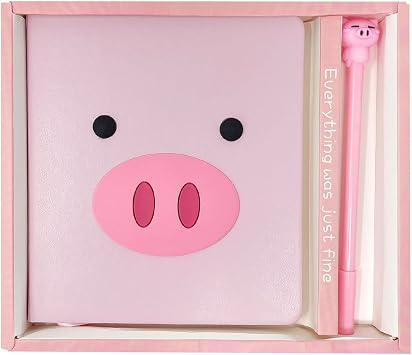 allydrew Cute Notebook Gel Pen Set, Diary Journal Gift Set, Pink Piggy