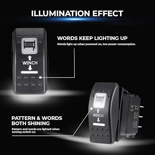 Miniatura 2 de KEMIMOTO Interruptor basculante de cabrestante de 7 pines, interruptor basculante momentáneo UTV compatible con Polaris RZR Ranger Can-am luz LED