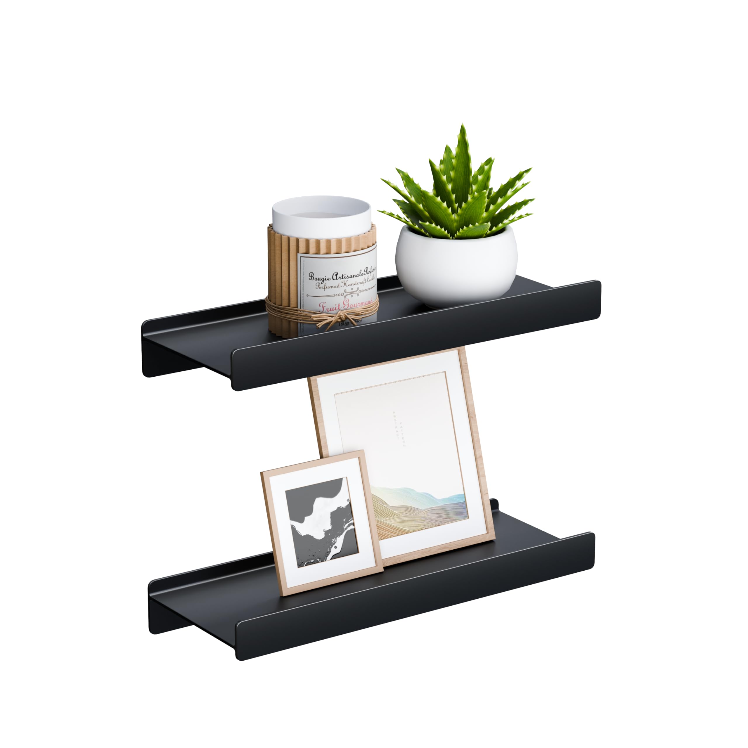 dancrul Floating Shelves for Wall, Wall Mounted Shelves with Lip for Storage, Metal Display Shelves for Home Decor, Kitchen/Living Room/Bedroom/Bathroom Shelf, Black 12 inch 2 Pack