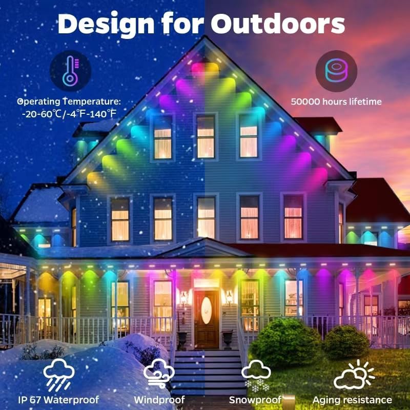 Miniatura 2 de fitnessandfun Tira de luces LED 5050 con cambio de color RGB para exteriores de 100 pies con control de aplicación e IP67 72 LED, ideal para