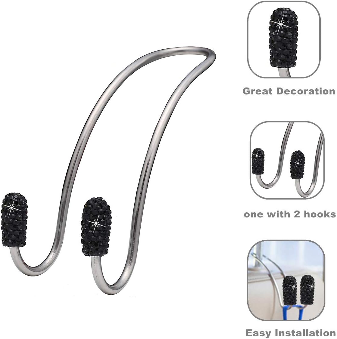 JOJOY LUX 2 Pack Seat Back Organizers,Bling Diamond Universal Organizer Hooks Car Headrest Hangers Hooks, Bag Organizers Rack and Hanger, Strong and Durable Auto Backseat Storage Hooks (Black)