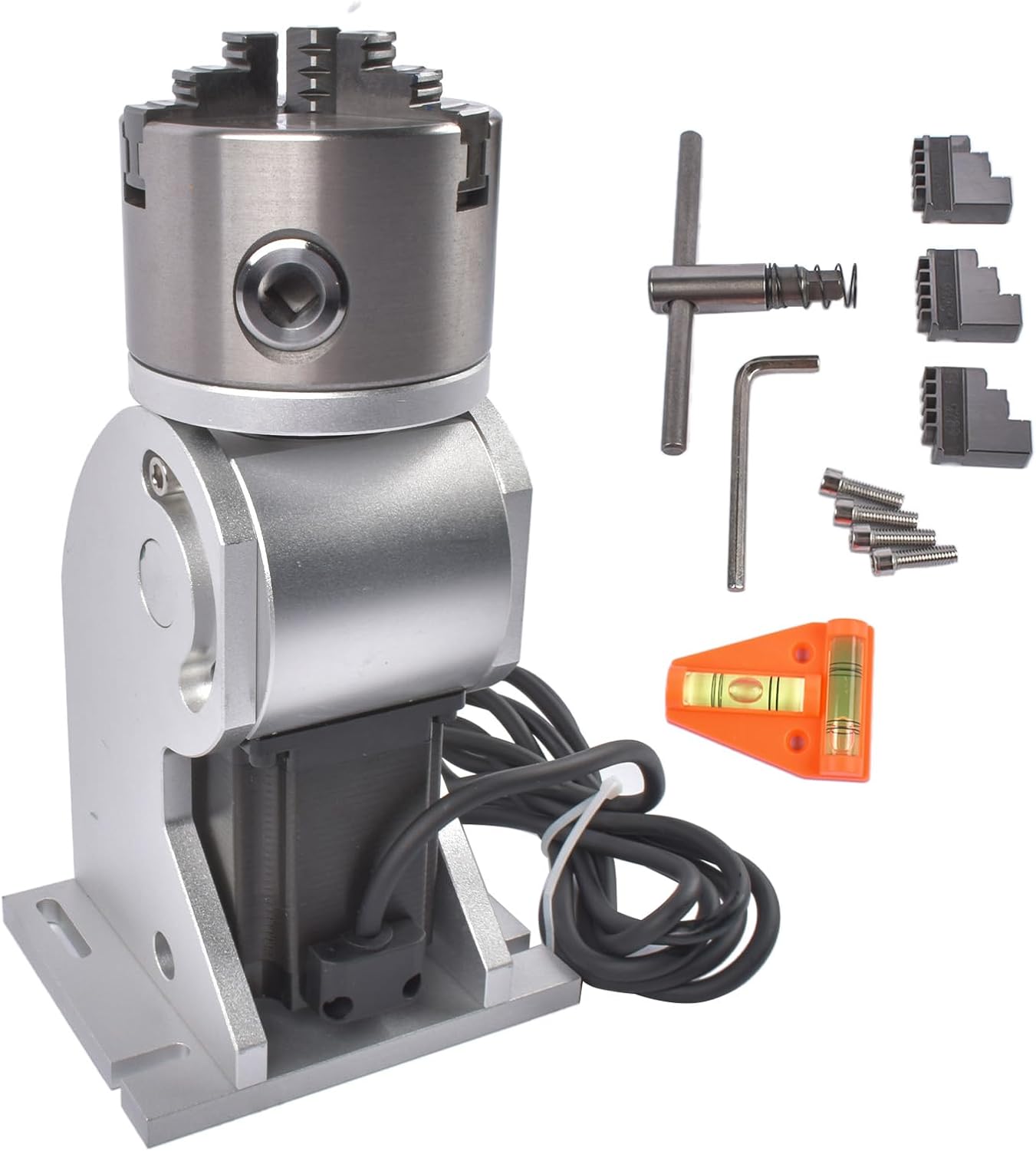 GELUOXI 80mm 24V Rotary Axis Tool 3 Jaw Rotary Attachment Replacement for Metal Carving Engraving Marking Machine