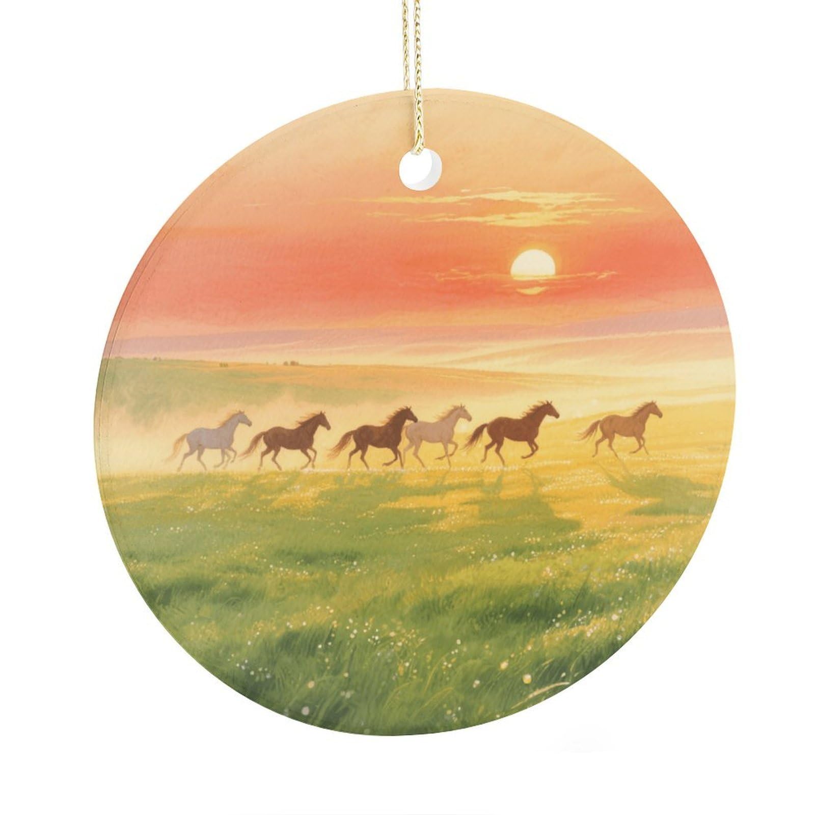Fekiloot Style Grassland At Dawn Christmas Ornaments 2.9 Inch Round Ceramic Ornament Keepsake Thank You Gifts For Office, Room, Home - Holiday Present Ideas
