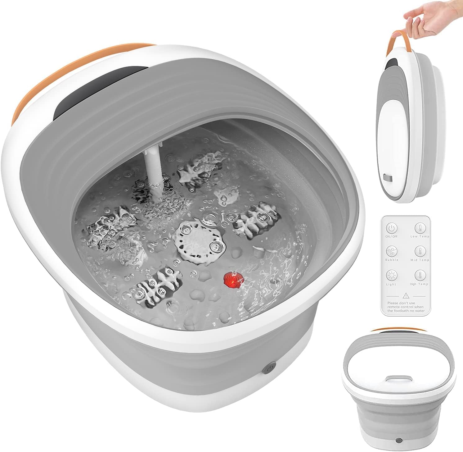 KNQZE Foot Spa Foot Bath Massager With Heat Bubbles Vibration 4 Removable Massage Rollers Not Motorized Collapsible Pedicure Foot Spa For Feet Pain Relief At Home Office Gray 1234871413