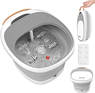 Foot Spa Foot Bath Massager with Heat, Bubbles, Vibration, Red Light, Collapsible Pedicure Foot Soaker w/Remote Control, Removable Massage Rollers, Water Electricity Separation, for Tired Feet Relief