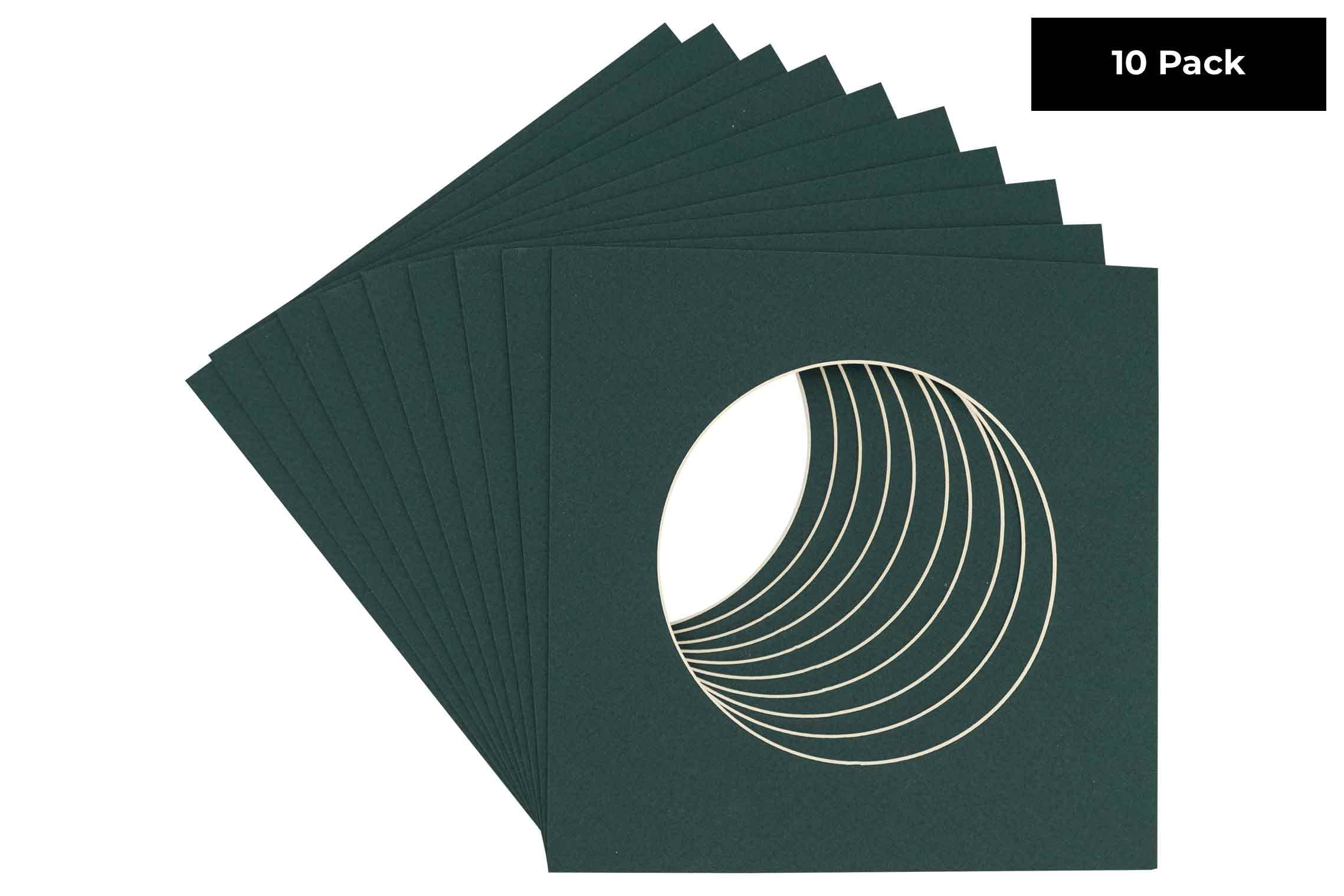 CountryArtHouse Forest Green Acid Free 12x12 Circle Picture Frame Mat with White Core Bevel Cut for 8x8 Pictures - Fits 12x12 Frame - Pack of 10 Matboards
