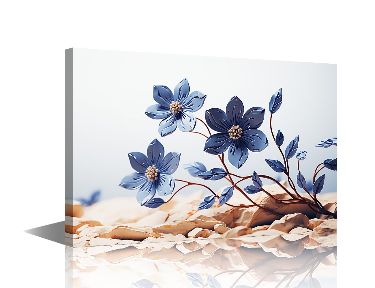 TISHIRON 1 Panel Canvas Blue Flower Wall Art, Fresh Floral Canvas Print Scenery Wall Art Blossoming for Living Bedroom Living Room Bathroom Office Wall Painting Decoration Modern Artwork 12x18inch