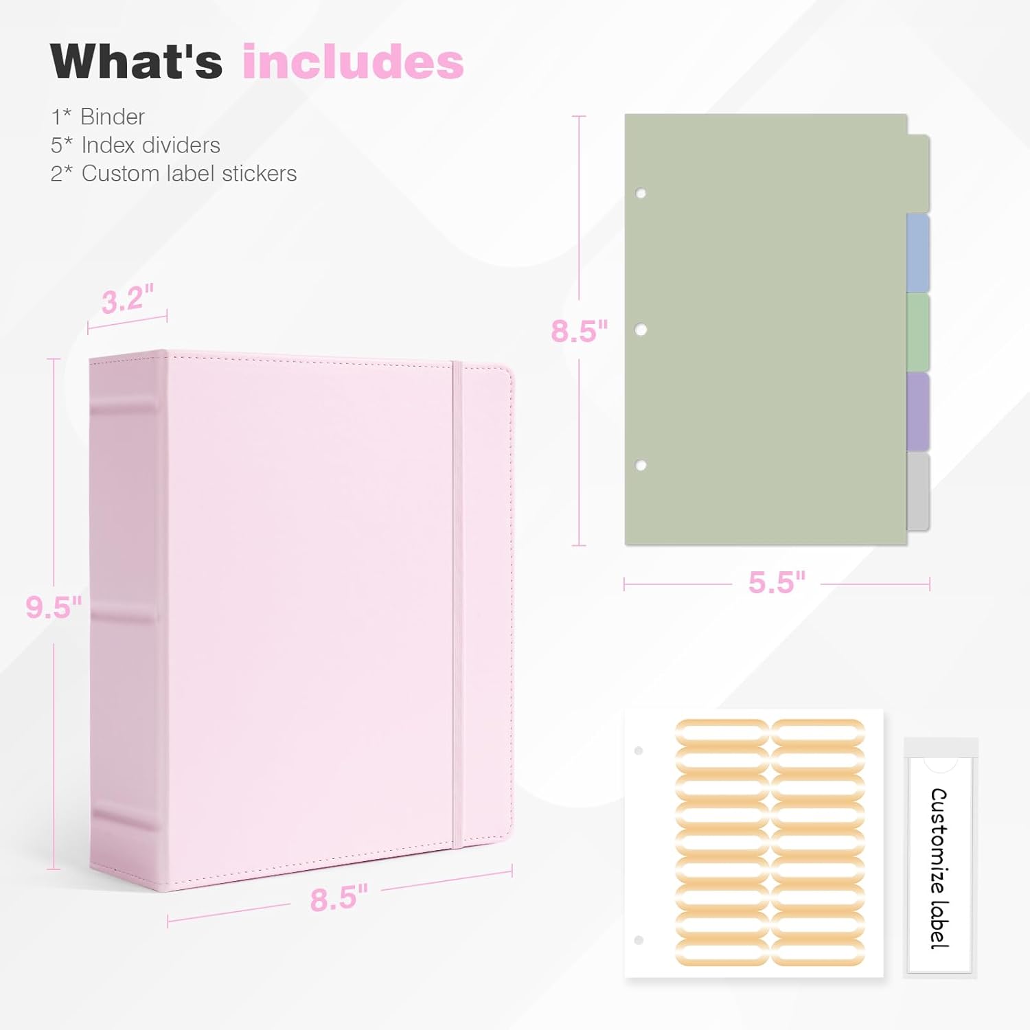 Ospelelf Leather Mini Binder A5 Vintage Hardcover 2 Inch Rings, Professional Small 3 Ring Binders Organizer Suitable for 5.5" x 8.5" Documents, Binder Dividers with Tabs, Pink
