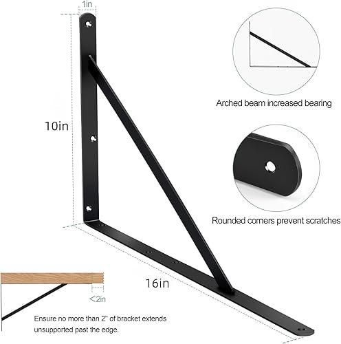 Vista 13 de Paquete de 4 soportes de estante resistentes de 8 pulgadas de largo x 6 pulgadas de alto con tornillos, soportes de estante de metal, soportes