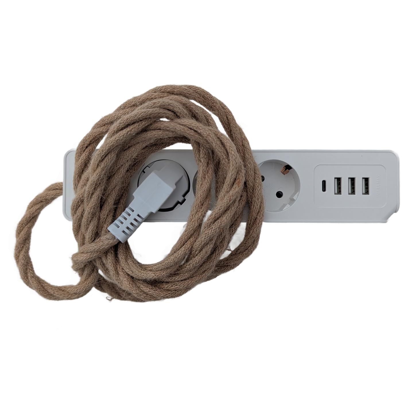 Regleta vintage de 3 enchufes con cable de tela de 2 m – 16 A, cable de extensión retro, cable de tela trenzado, diseño clásico de la vieja escuela, certificado TUV/GS/CE, 5 colores a elegir (arcilla