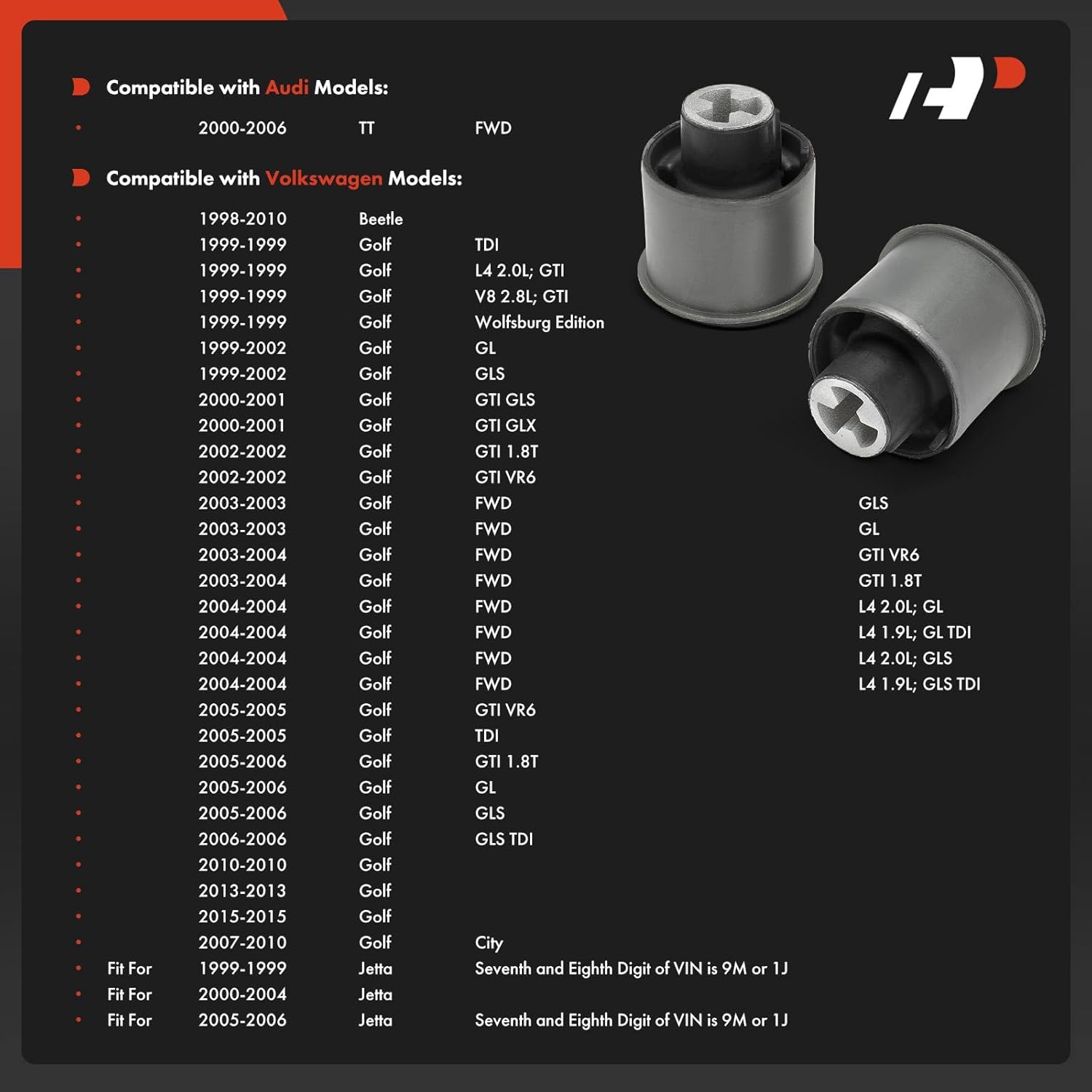 A-Premium 2 x Rear Axle Pivot Bushing Kit, Compatible with Volkswagen Jetta 1999-2006, Golf 1999-2006/2010/2013/2015, Golf City 2007-2010, Beetle 1998-2010 & Audi TT 2000-2006