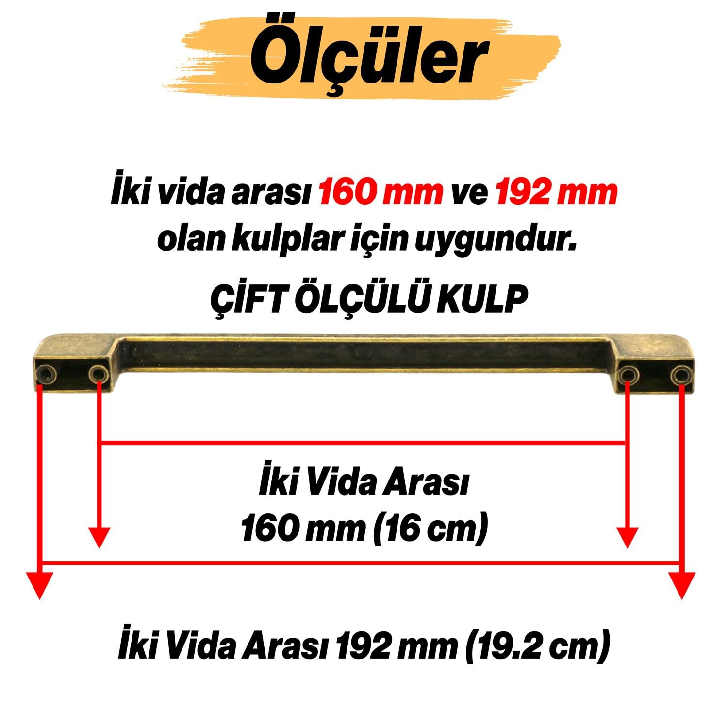Radus 10 Adet Antik Sarı Metal Kulp 192 mm 19.2 cm Mobilya Çekmece Mutfak Dolap Kulpları Kulbu Kulpu