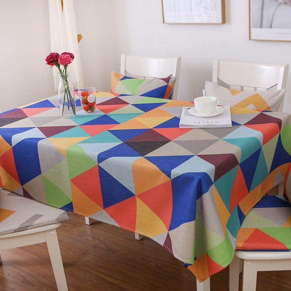 Nappe lavable en coton et lin 140x250cm à motif triangle géométrique