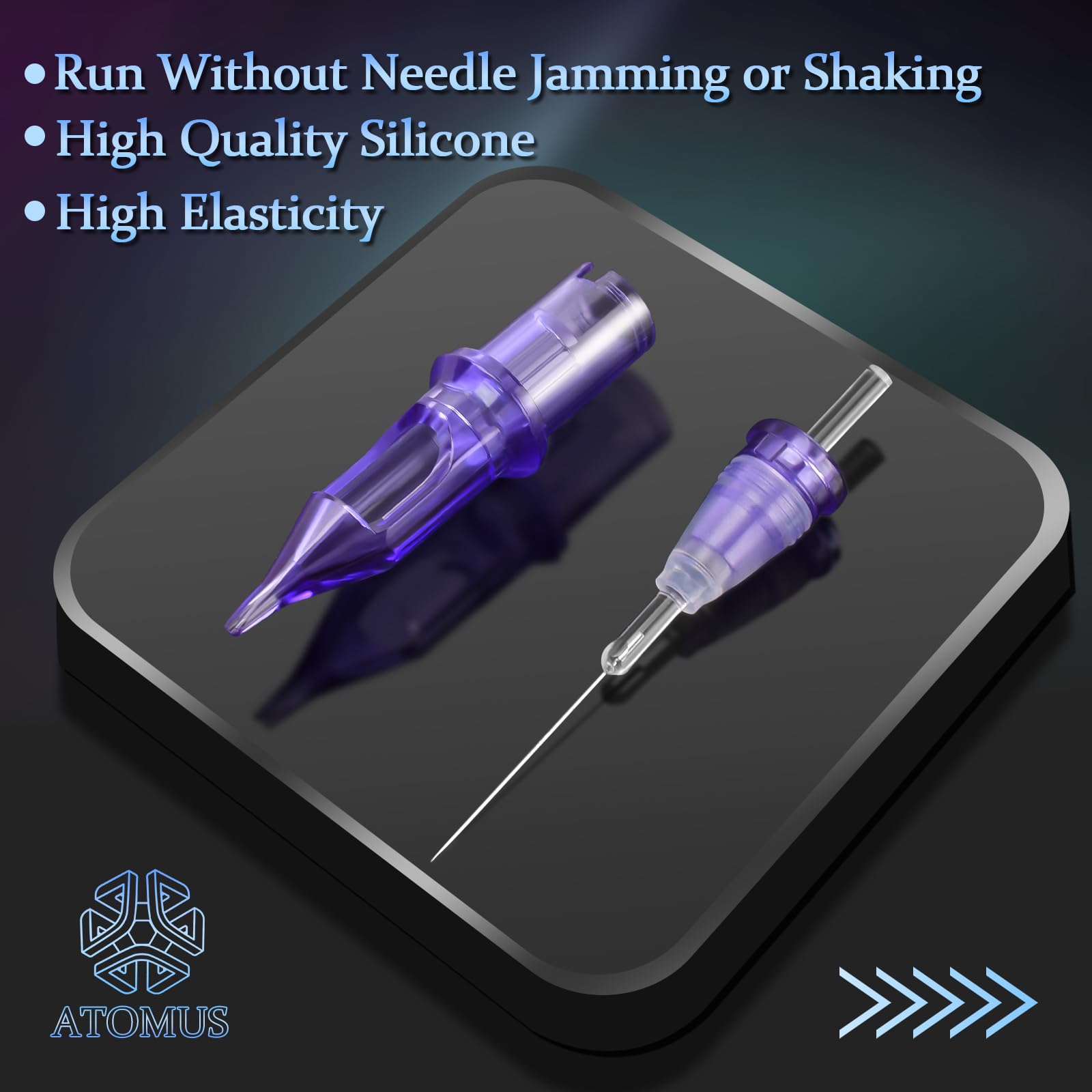 ATOMUS 20pcs Purple Tattoo Cartridge Needles 1001RL Tattoo Needles for Tattoo Gun Pen Liner Pattern Permanent Eyebrow with Disposable 20pcs Silicone Ink Cups for Pen Rotary Machine Tattoo Supplies - Image 3