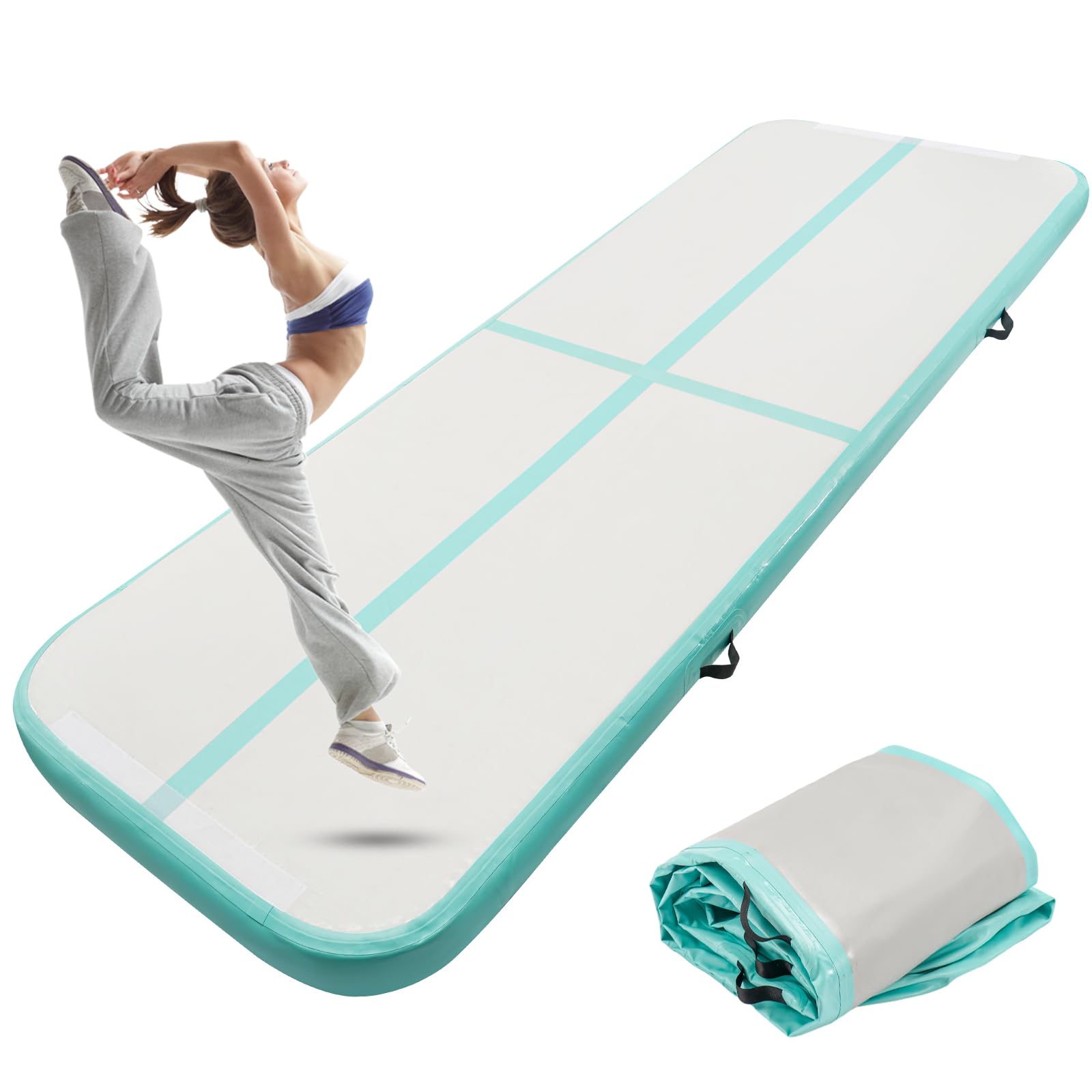 Youyijia 10-foot Tumbling Gymnastics Mat Air Tumbling Track Fitness Mat Suitable for Gymnastics, Yoga, Kickboxing, and Hip-hop Training (Green, Without pump)