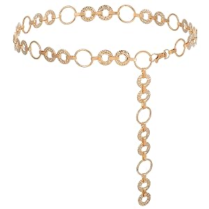 Gold Waist Chain Belt Adjustable Womens Chain Belt - Rhinestone Body Link Belts for Jeans Dress