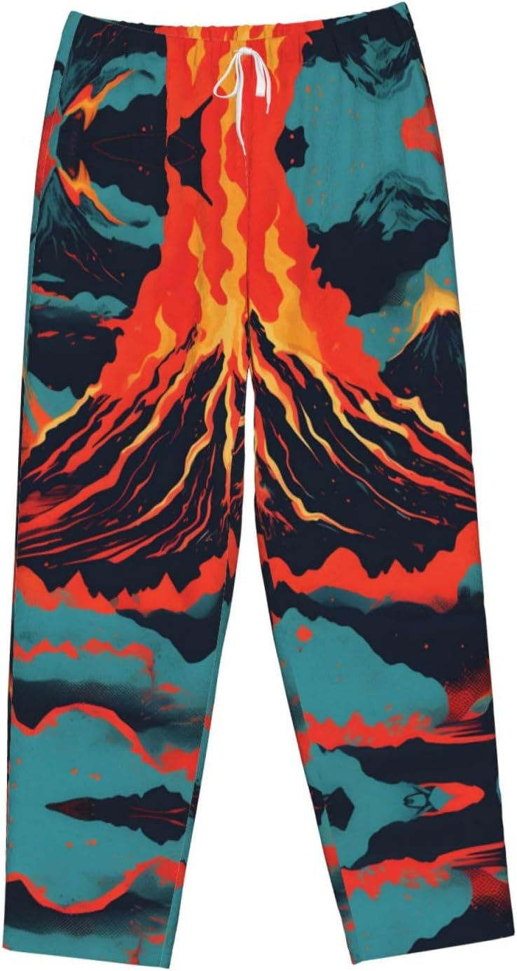 Volcano Print Cozy Christmas Pajama Pants,Flannel Pajama Bottoms,Cater To Various Body Types