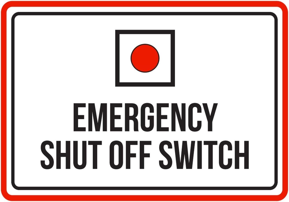 iCandy Products Inc Emergency Shut Off Switch Red, Black and White Business Commercial Safety Warning Small Sign, Metal, 7.5x10.5 Inch