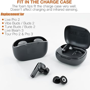 Replacement Memory Foam Eartips for JBL Live Pro/Tune Buds Earbuds | Compatible with JBL Live Pro 2 & Vibe Buds / Vibe buds 2 & Tune Buds / Buds 2 & Live Beam 3 & Tour Pro 2 / Pro 3 Earbuds Tips