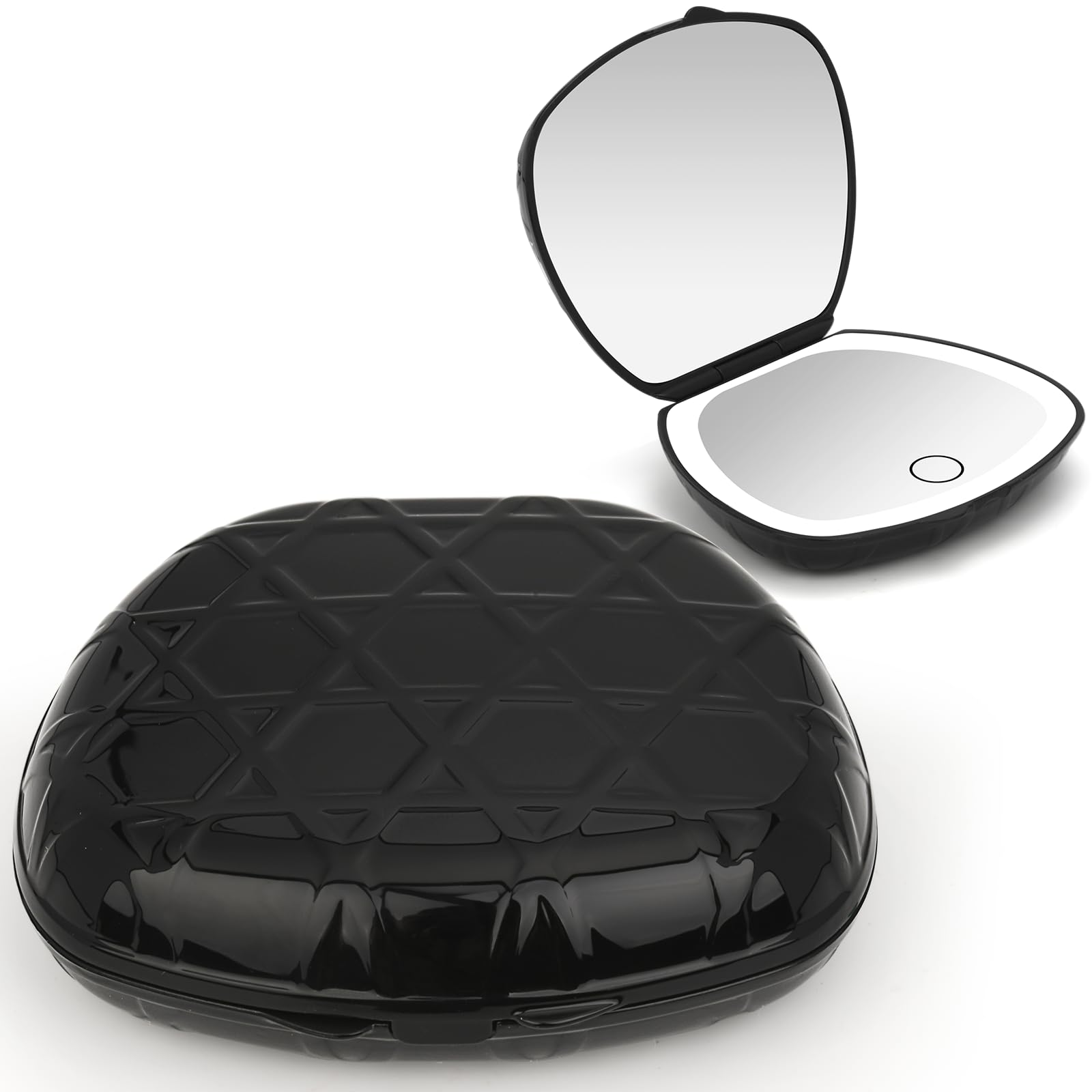 MISERWE Espejos compactos portátiles con luz mini espejo de bolsillo, espejo de maquillaje iluminado de 2 lados, espejo de aumento 1X/5X, espejo plegable recargable, pequeño espejo de viaje para bolso