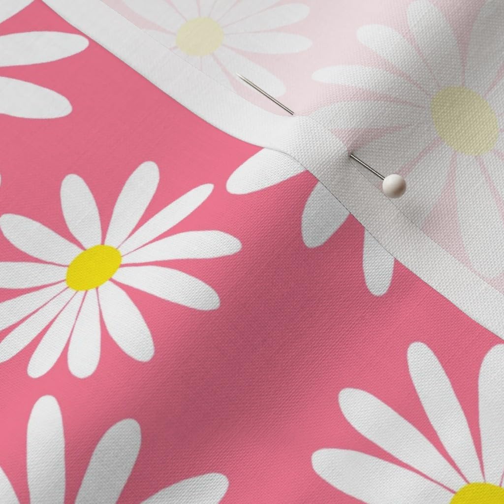 Spoonflower Fabric - White Daisies Pink De Black Daisy Floral Flowers Printed on Petal Signature Cotton Fabric by The Yard - Sewing Quilting Apparel Crafts Decor