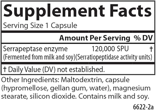Miniatura 4 de Carlson - Serrapeptasa, 120000 SPU - Liberación retardada, apoyo inmunológico, función articular y bienestar óptimo, 90 cápsulas vegetarianas