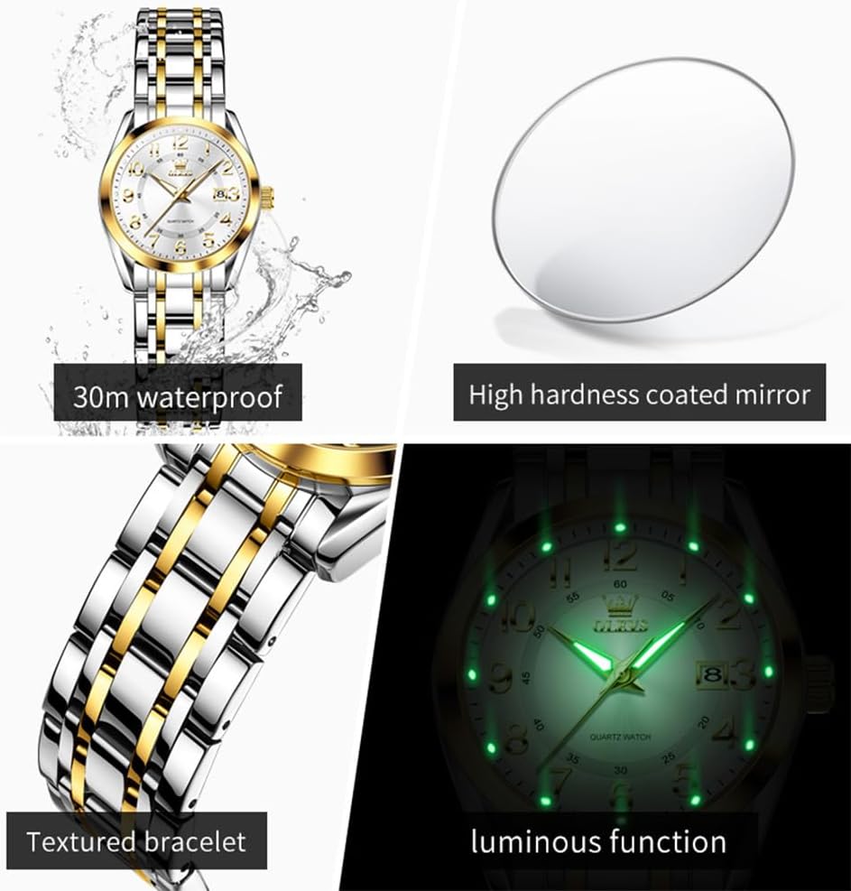 OLEVS Womens Watches Classic Dress Quartz Female Wristwatch Ladies Stainless Steel Waterproof Luminous Date Easy Read Watch for Lady - Image 4