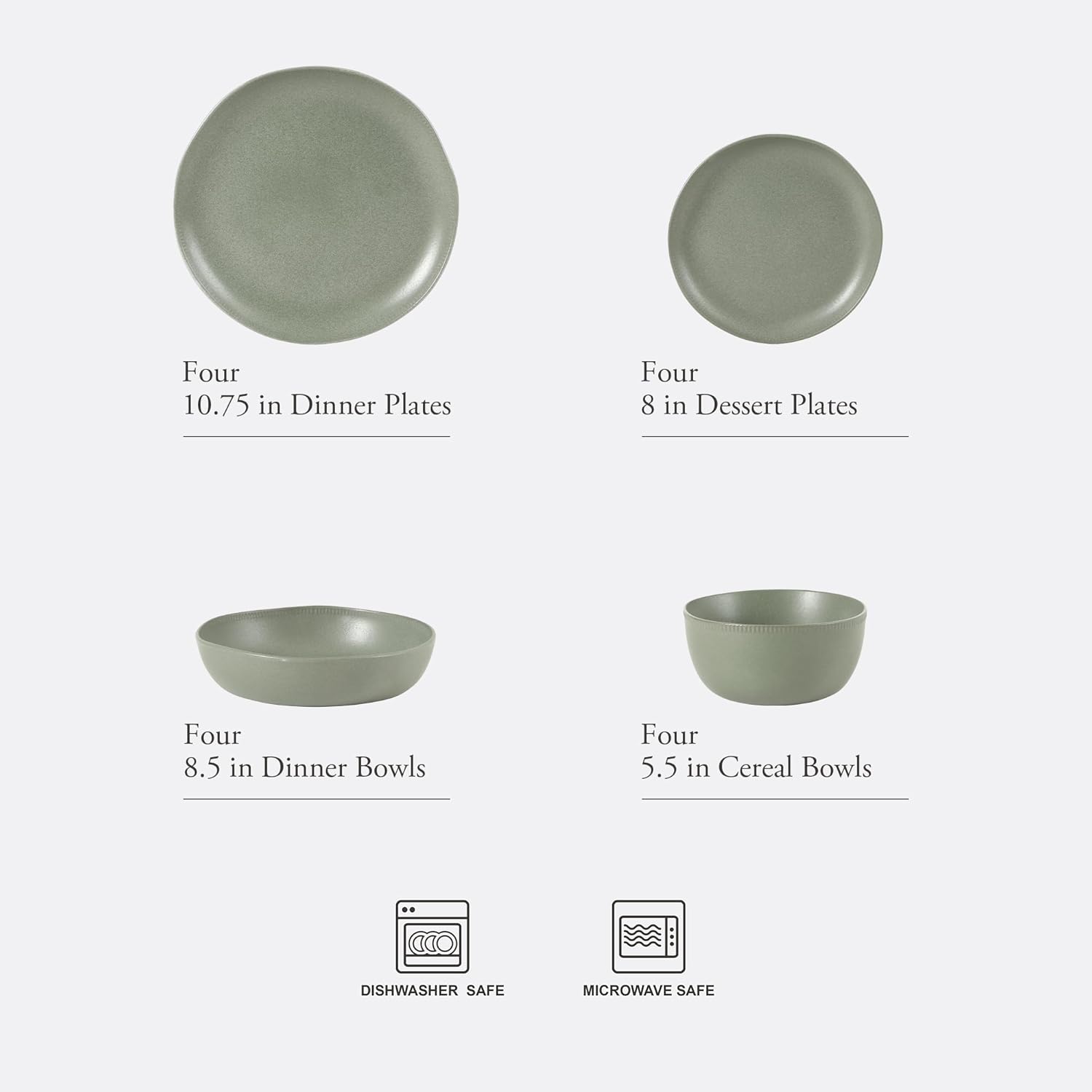 Gibson Elite Menlo Park 16-Piece Pottery Clay Stoneware Dinnerware Set – Green Reactive Glaze, Organic Shape Embossed Plates and Bowls W/Pasta Bowl, Service for 4 – Microwave & Dishwasher Safe - Image 2