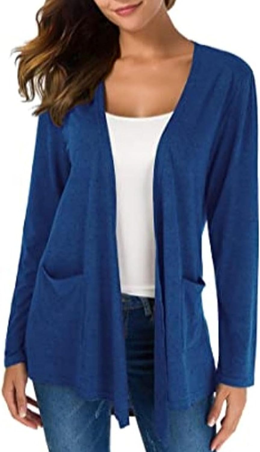 Women's Casual Cardigan Pocket Outdoor Sweater Comfort Baggy Open Front Sweater Comfort Solid Long Sweaters