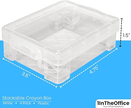 1InTheOffice Crayon Box, Stackable Clear (4 Pack.)