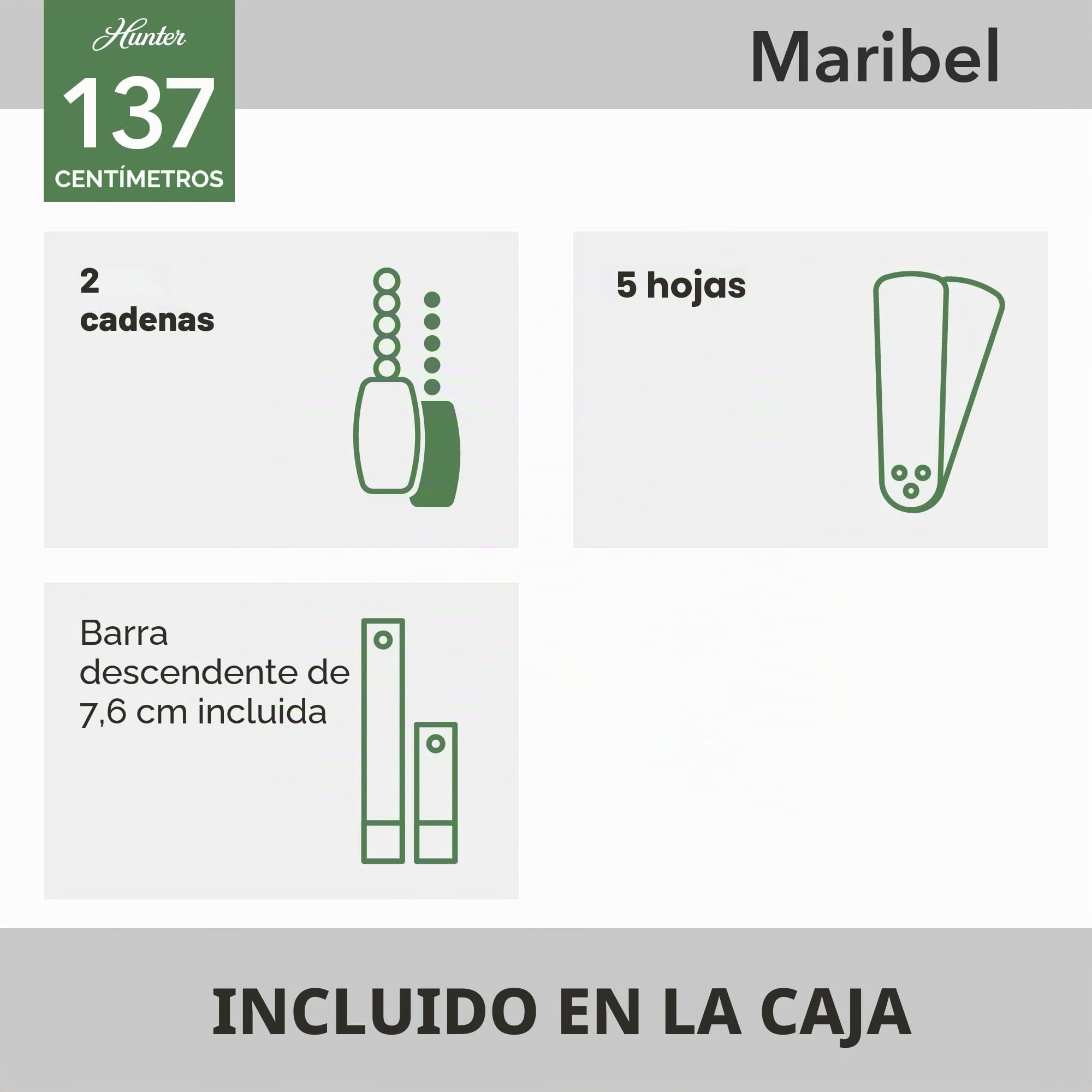 HUNTER FAN Maribel, 132 cm, Ventilador de Techo para Interior y Exterior, Silencioso, con Cadena y 5 Aspas Reversibles, para Verano o Invierno, Acabado Blanco, Modelo 50557