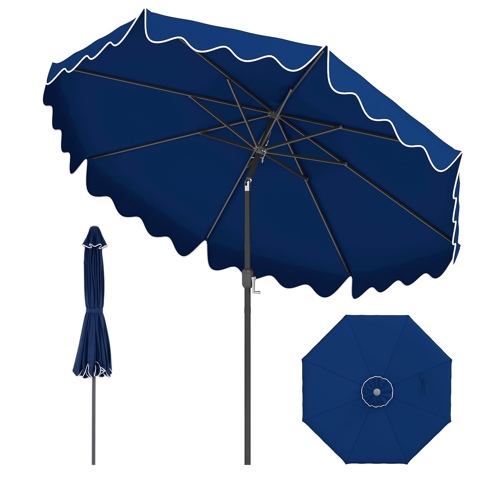 GOPLUS Parasol de Jardin Exterieur, 2,8M Parasol Inclinable 25° avec Manivelle, Toile Protection UV, 8 Baleines, Double Toit, pour Balcon Terrasse Patio, Base Non Incluse (Bleu)