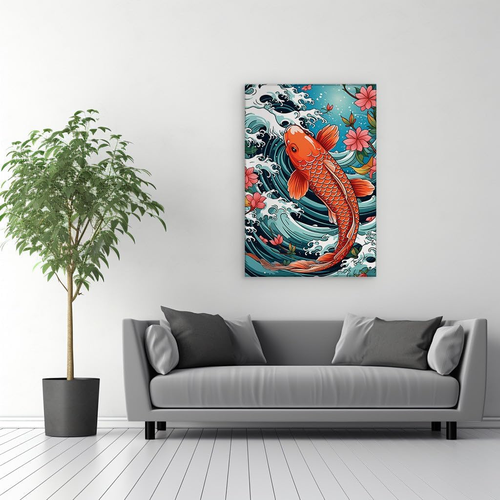 Canvas for Living room. Vibrant Koi Fish Elegance Swims in Serenity, 27 x 18 inch Canvas Wall Art - Contemporary Masterpieces - Modern Home Decor