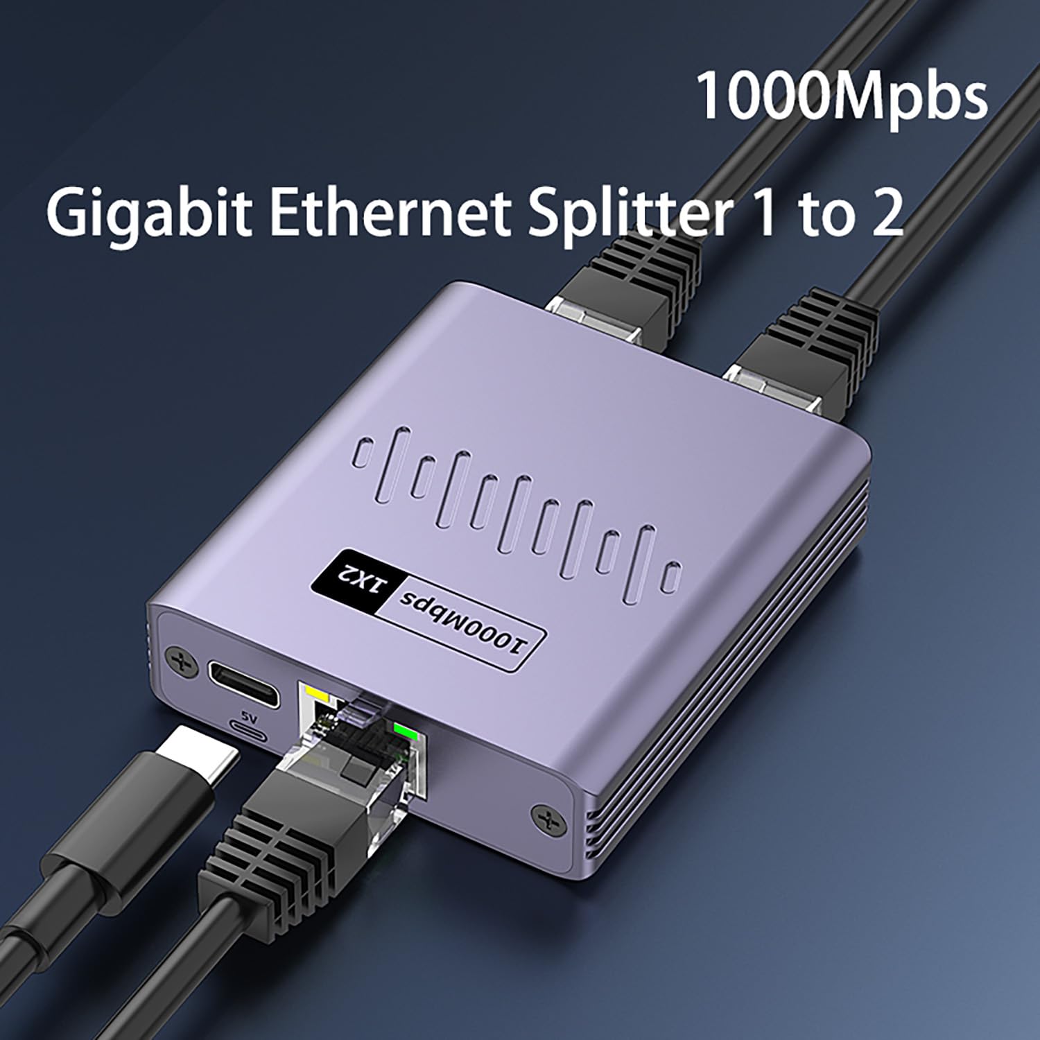 Gigabit Ethernet Splitter 1 to 2 High Speed, 1000Mbps Internet Splitter 1 in 2 Out, LAN Splitter with USB Power Cable, RJ45 Splitter for Cat5/5e/6/7/8 Cable(2 Devices Simultaneously Networking)