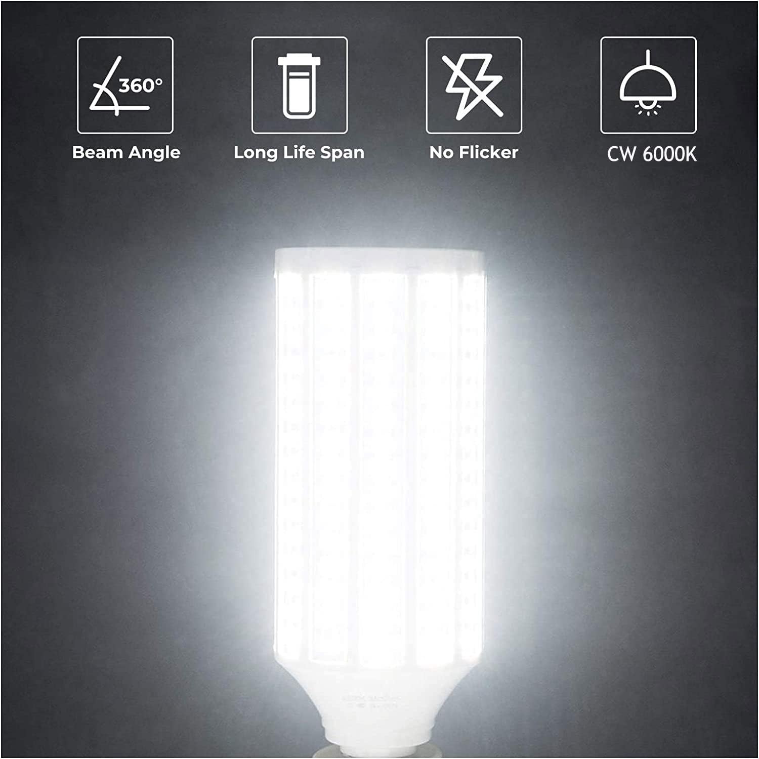 40W Corn LED Light Bulbs (300W Equivalent),4-Pack,E26/E27 Base, AC85-265V,Ultra Bright 6000K Cool White for Indoor Outdoor Large Area Garage Factory Warehouse High Bay