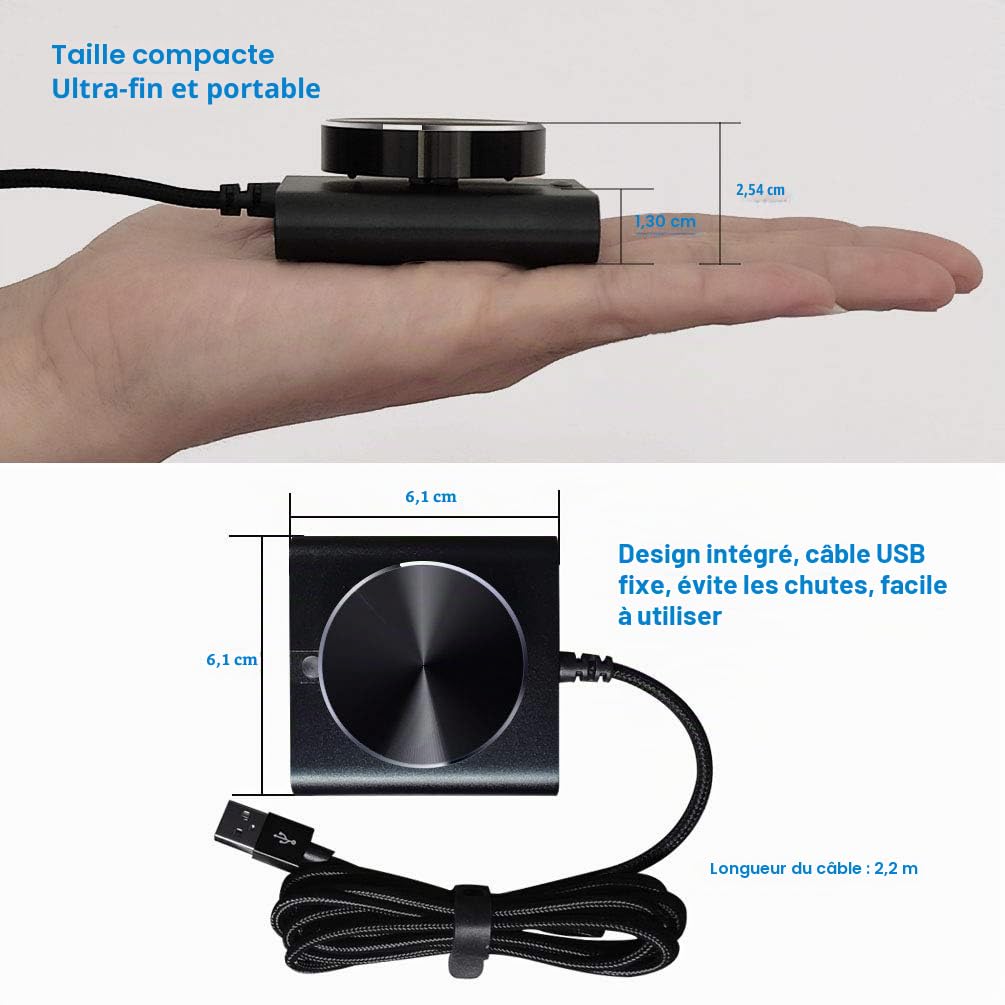 Cooidea Bouton de contrôle du Volume USB avec Une Touche de Fonction Mute/Pause pour Ordinateur, réglage Audio, contrôle du Volume Audio, Compatible avec WinXP/7/8 10/Vista/Mac/Linux