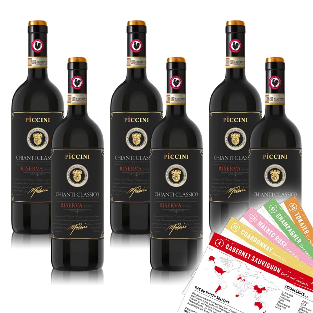 Piccini Chianti Classico Riserva DOCG, trocken, sortenreines Weinpaket + VINOX Winecards (6x0,75l)