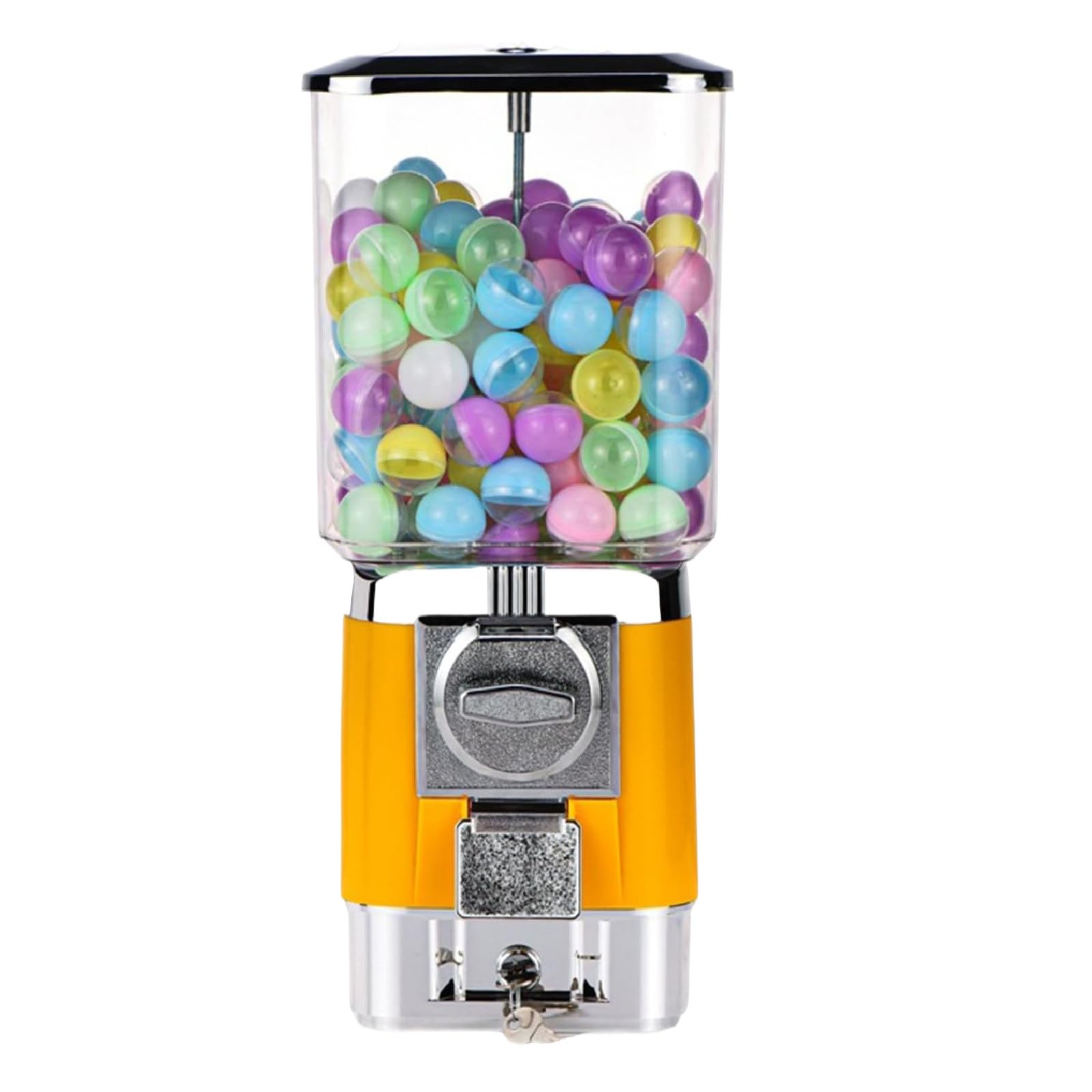 Sushangmao Gumball Machine For Kids, Candy Vending Machines, Customizable For One Size (25-35mm / 1-1.38"), Pure Mechanical Coin-Op – Includes 100 Balls & 50 Tokens For Home Or Game Stores yellow