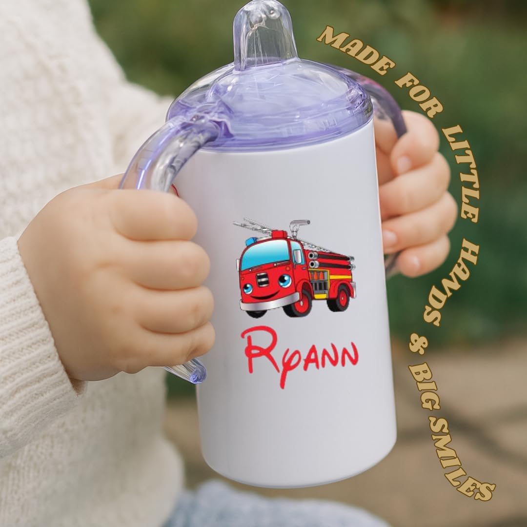 Personalized Insulated Stainless Steel Sippy Cup | Any Name or Text | Fire Truck | Fire Fighter | Sippy cup for toddlers | Sippy cup for baby