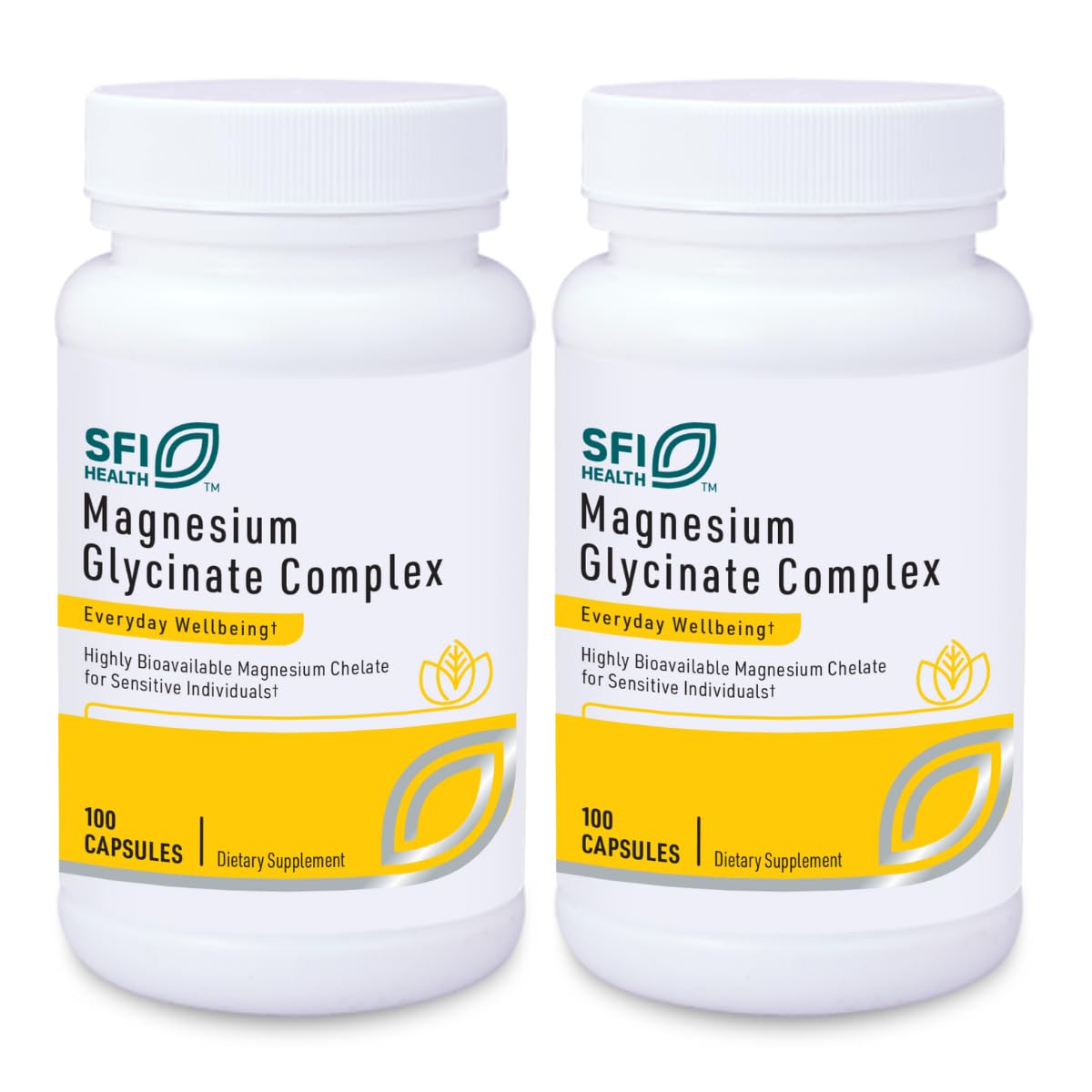 Klaire Labs SFI Health Magnesium Glycinate Complex - Chelated Magnesium Blend for Optimal Absorption - Supports Healthy Bones, Muscles & Energy Levels - Gentle on Digestion (100 Capsules, 2 Pack)
