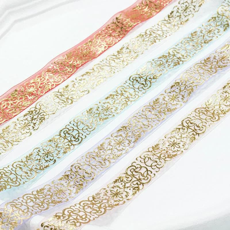 Großhandel 1'' 25mm Gold Arabesque Damast Chiffon Organzaband für Verpackung Hochzeit DIY Handwerk Nähzubehör-153Sherbet-50Yards