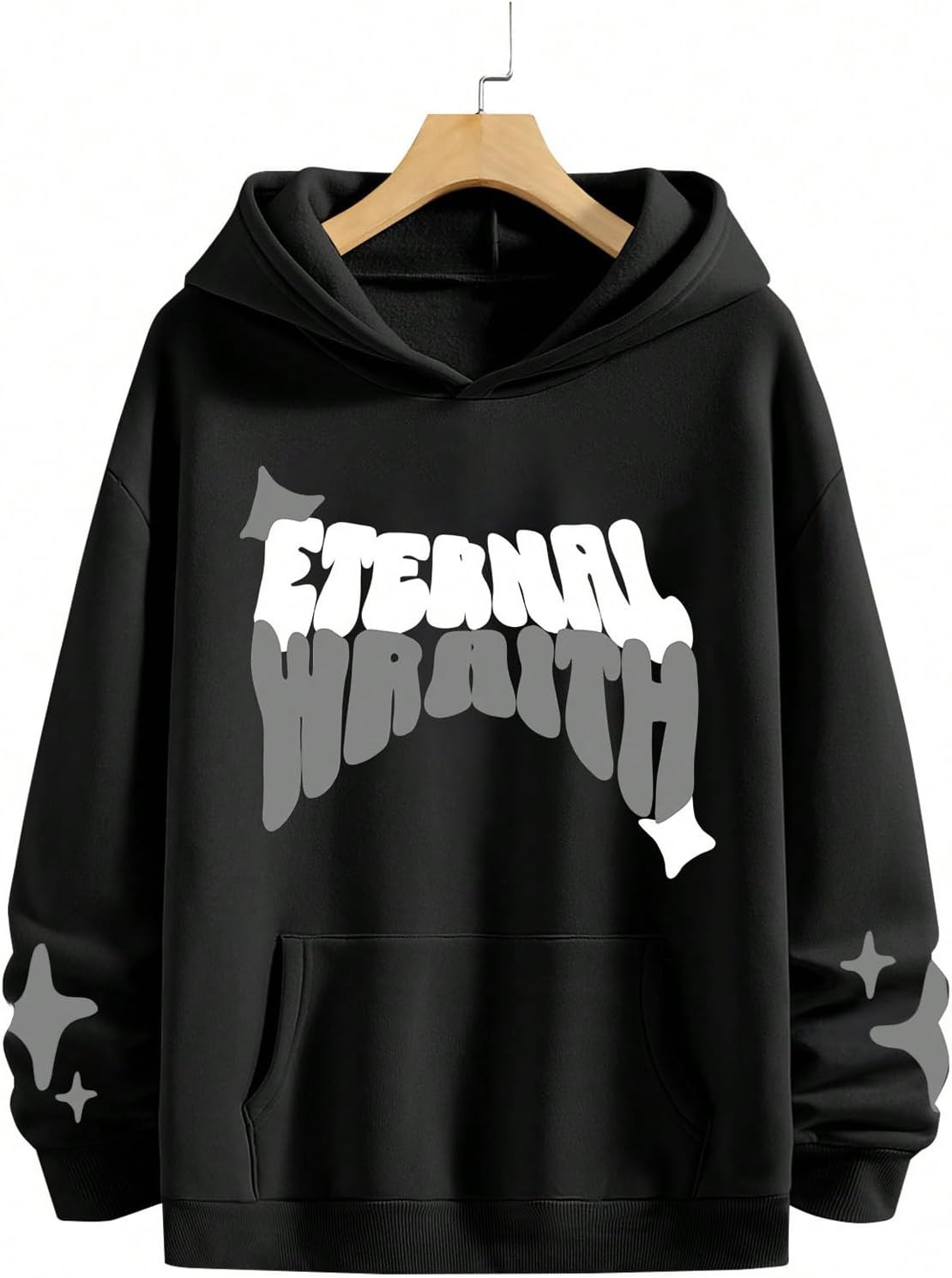 GORGLITTER Men's Oversized Letter Stars Graphic Hoodie Long Sleeve Y2k Pullover Sweatshirt with Pocket - Image 5